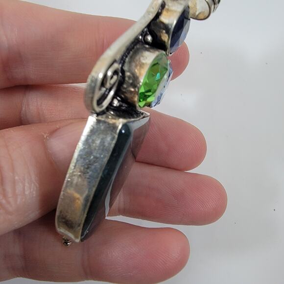 Handmade Silver Pendant with Moss Agate and Multicolor Gemstones - Picture 3 of 10